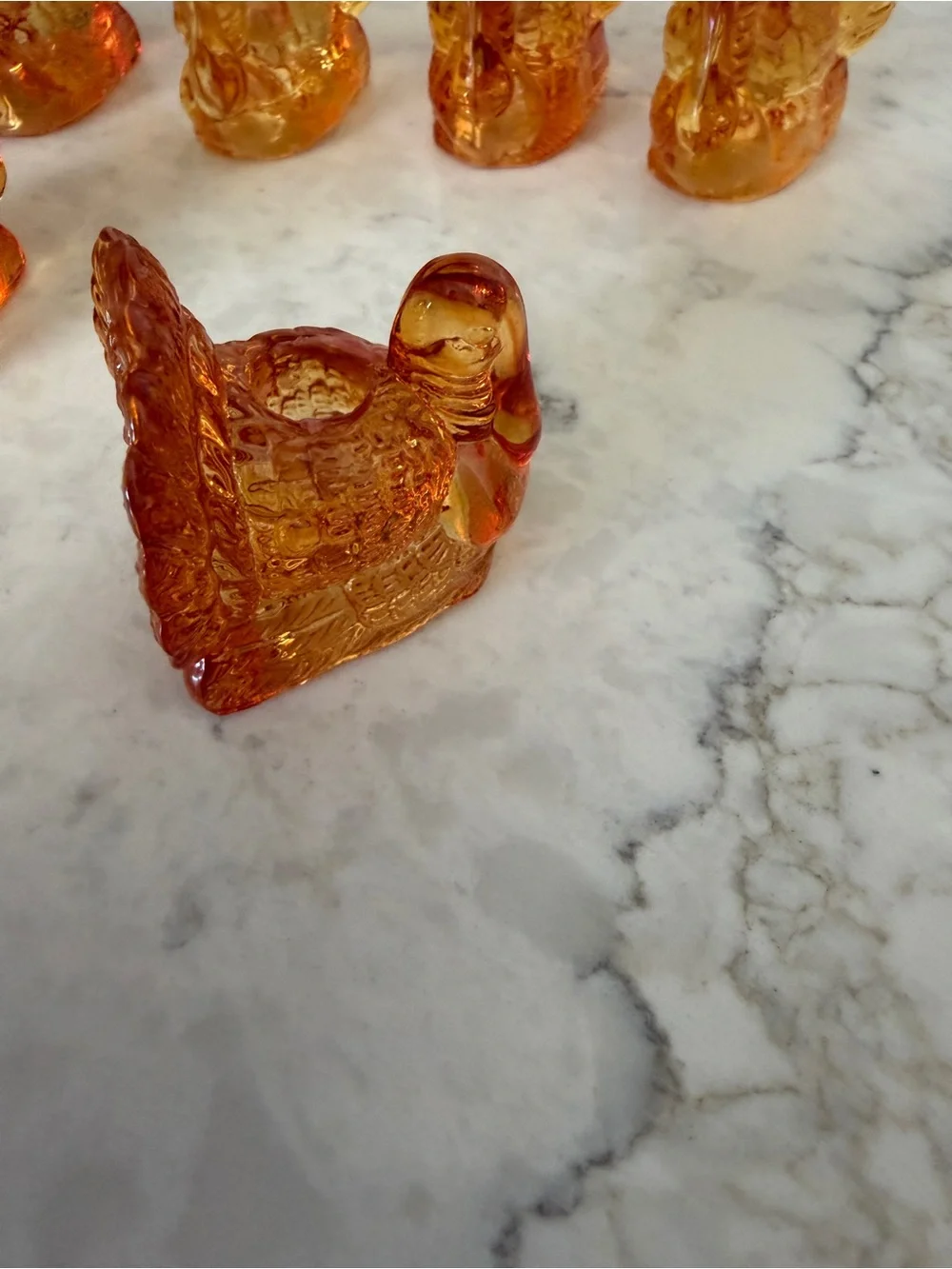 Set of 6 Amber Glass Turkey Taper Candle Holders